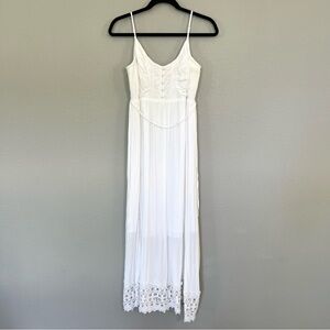 Motherhood Maternity White Boho Maxi Dress with Lace Hem Size Small
